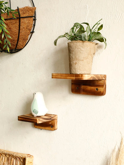 Square Wooden Floating Wall Shelf Rustic Ledge Boho Display Storage