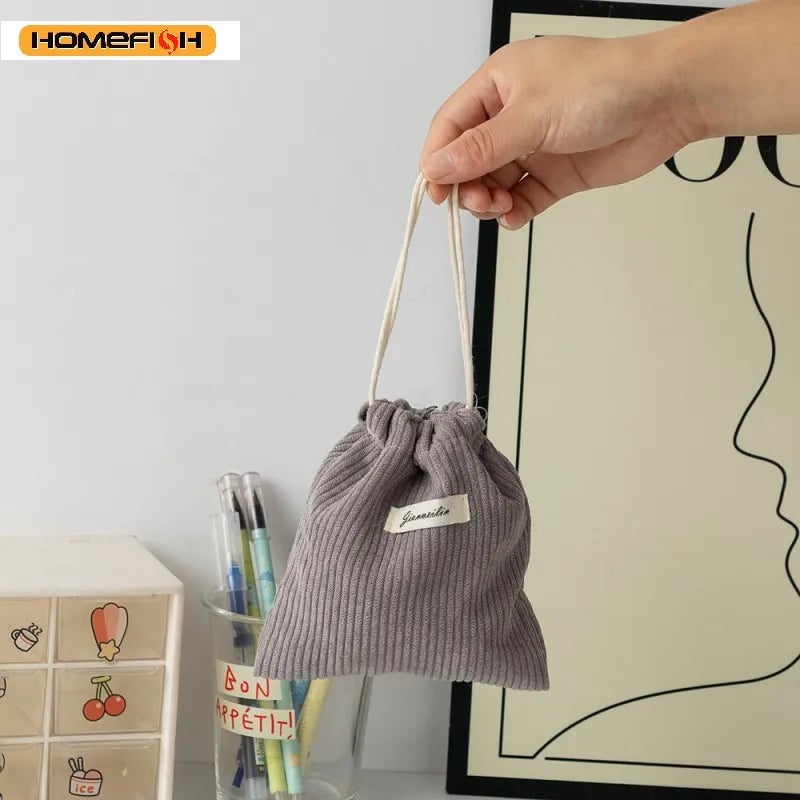 Corduroy Drawstring Pouch - Multi-Purpose Storage for Gifts & Jewelry