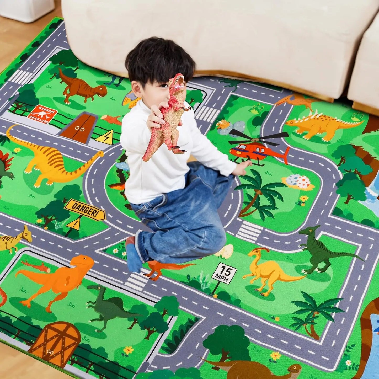 Dinosaur Track Carpet Floor Mat - Kids Educational Play Mat