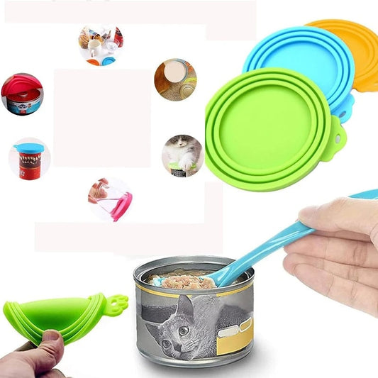 2pcs Reusable Silicone Pet Food Can Covers with Spoon for Dogs Cats