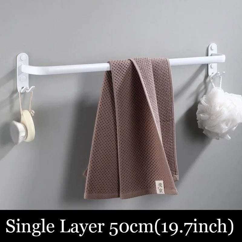 White Aluminum Wall Mount Bathroom Towel Rack Bar with Shelf Hook