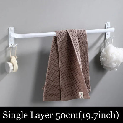 White Aluminum Wall Mount Bathroom Towel Rack Bar with Shelf Hook