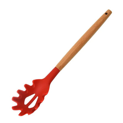 Wooden Handle Silicone Pasta Claw Non-Stick Spaghetti Strainer Tool