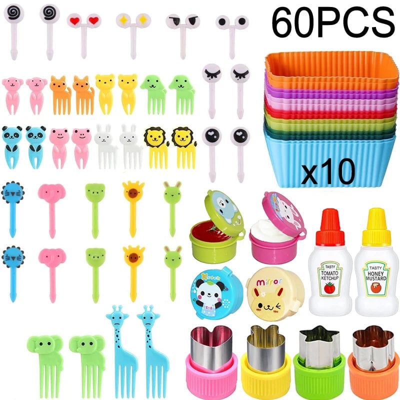 Mini Animal Fruit Forks Kids Set Silicone Vegetable Cutter Dividers