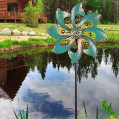 Double Windmill Kinetic Wind Spinner - Outdoor Garden Patio Decor