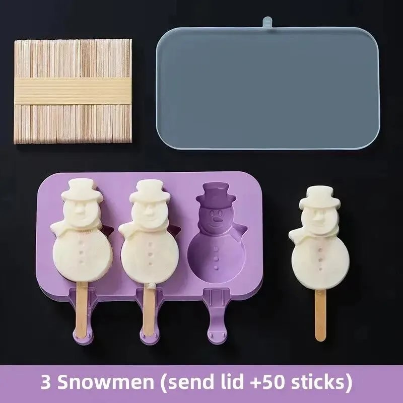 Silicone Ice Cream Popsicle Molds with Lid - DIY Cartoon Ice Lolly