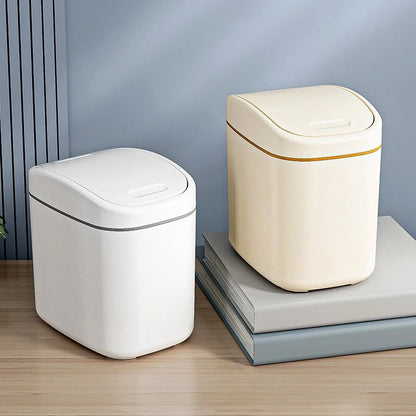 Desktop Mini Trash Can with Shake Cover - Plastic Garbage Bin