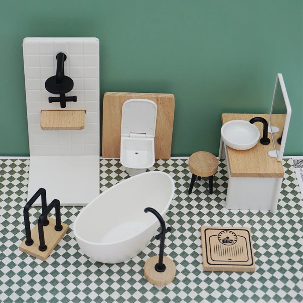 1/12 Scale Dollhouse Bathroom Set - Washbasin Tub Toilet Miniature