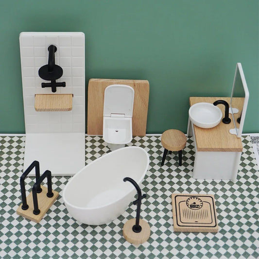 1/12 Scale Dollhouse Bathroom Set - Washbasin Tub Toilet Miniature