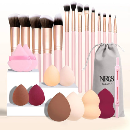 25-Piece Professional Makeup Brush Set with Tools & Storage Bag
