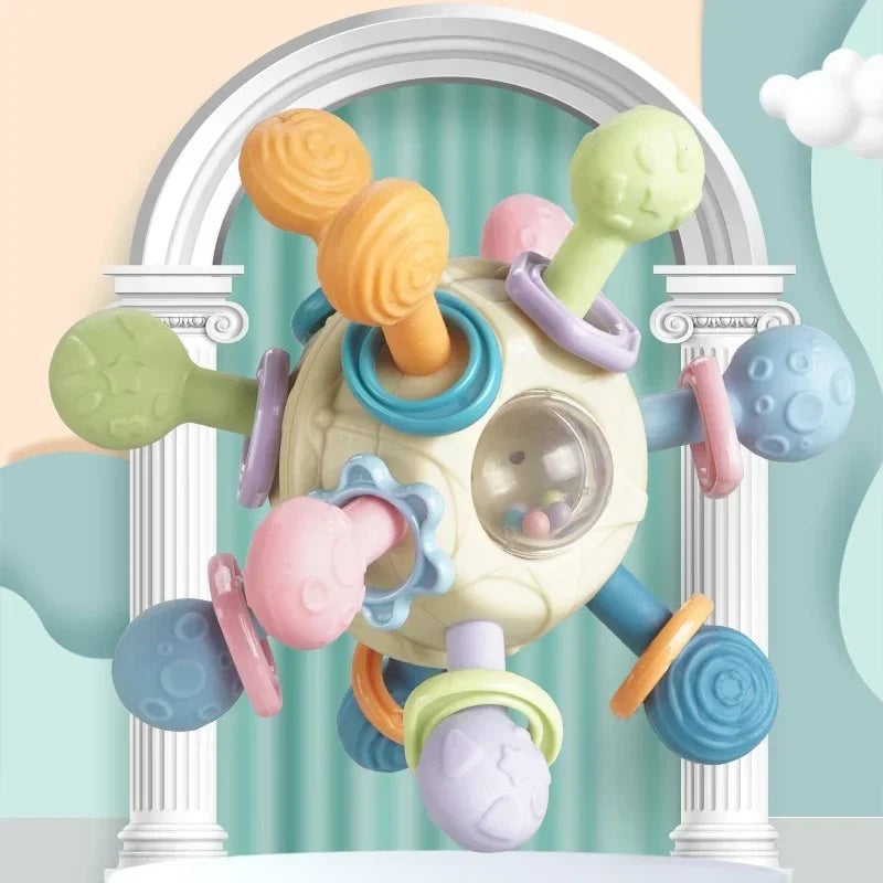 Rotating Rattle Ball Silicone Teether Baby Toy 0-12 Months Sensory
