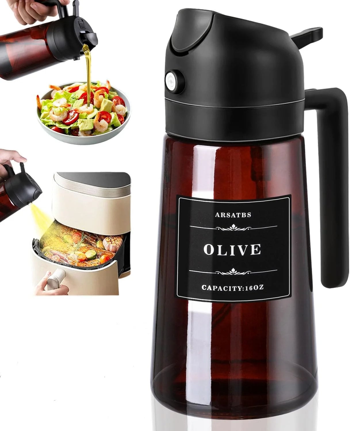 16oz Glass Oil Sprayer & Dispenser - Leakproof Olive Oil Bottle