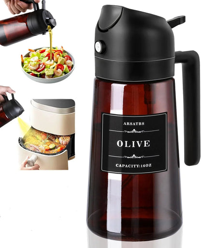 16oz Glass Oil Sprayer & Dispenser - Leakproof Olive Oil Bottle