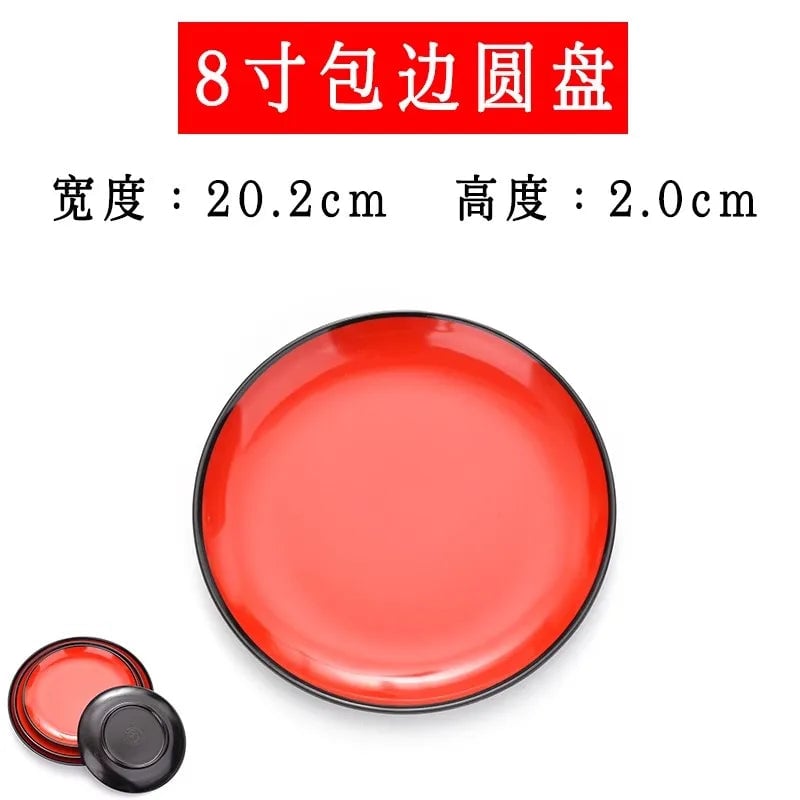 Round Red Melamine Plate - Durable Plastic Self-Service Tableware