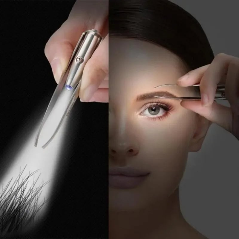 LED Lighted Stainless Steel Eyebrow Tweezers Professional Precision