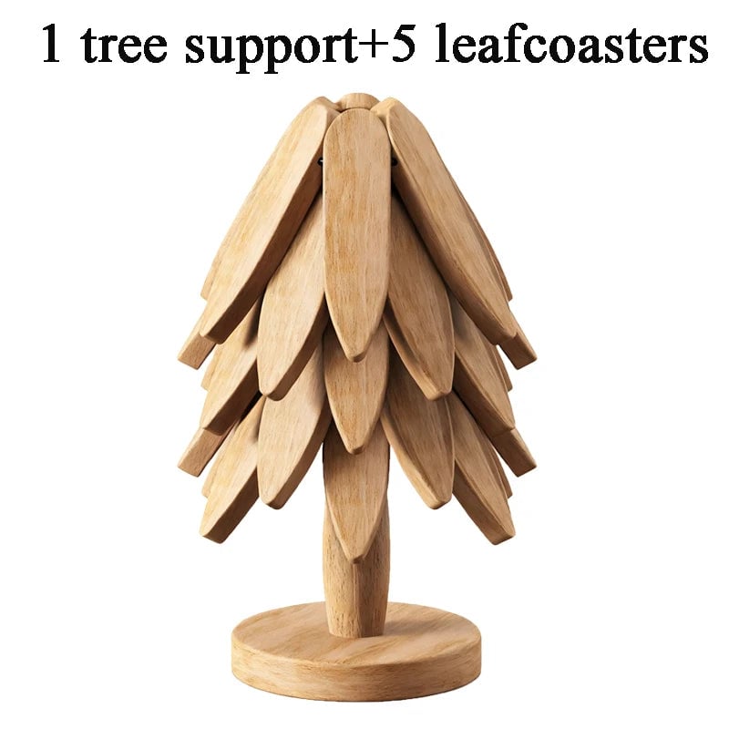 Tree Shape Wooden Trivet Set 4 Foldable Hot Dish Stands Heat Resistant