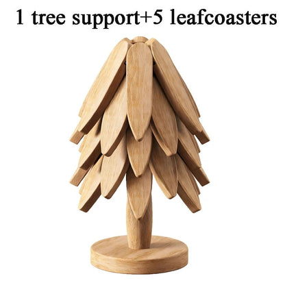 Tree Shape Wooden Trivet Set 4 Foldable Hot Dish Stands Heat Resistant