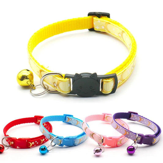 Reflective Gold Stars Moon Cat Collar with Safety Buckle Bell