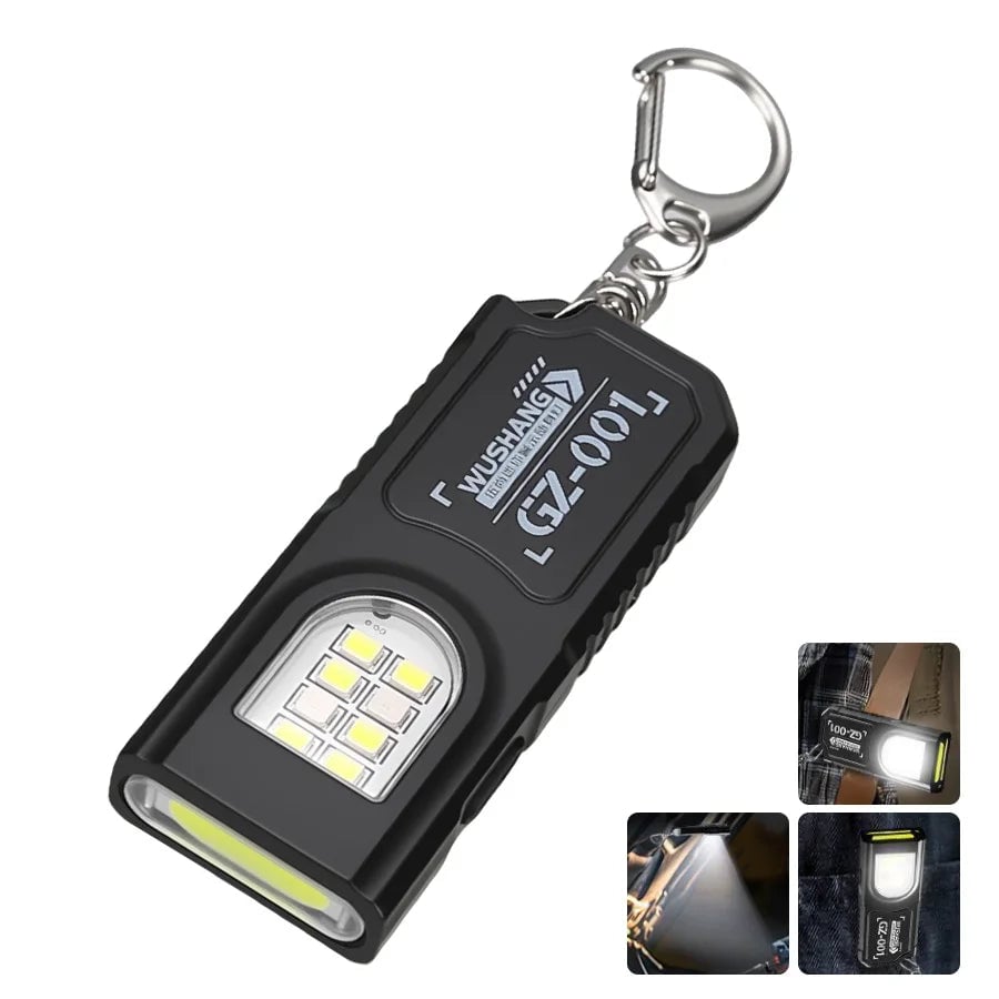 Mini COB LED Keychain Flashlight USB Rechargeable Waterproof Light