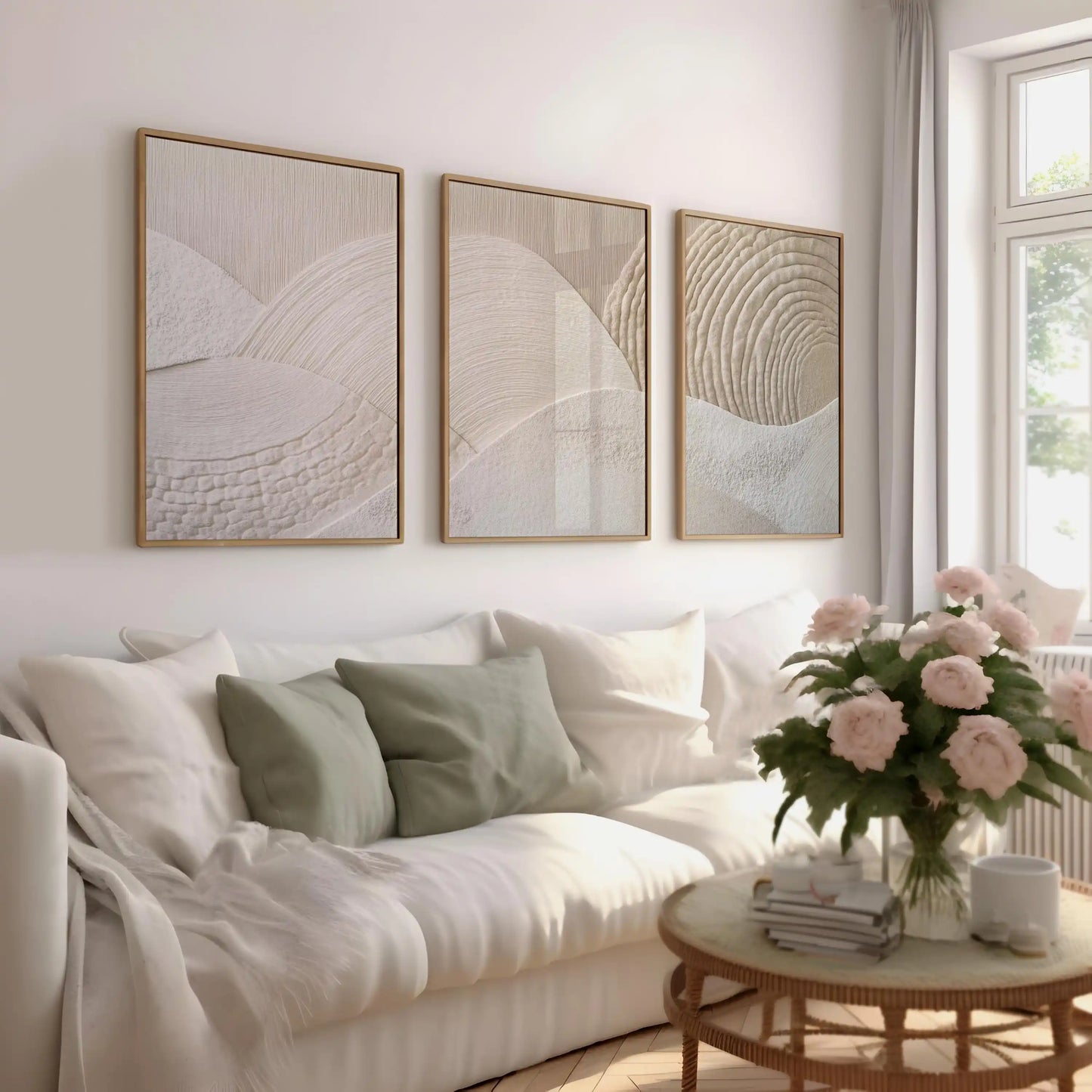 Japandi Triptych Canvas Wall Art Set Nature Abstract Modern Poster