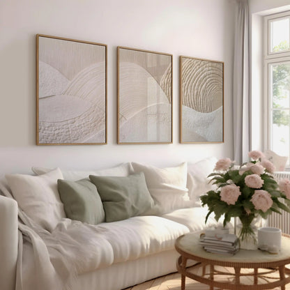 Japandi Triptych Canvas Wall Art Set Nature Abstract Modern Poster