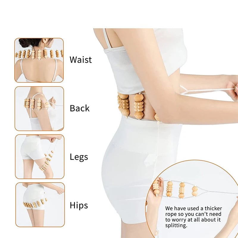 Wooden Therapy Massage Roller Rope Body Shaping Pain Relief Tool
