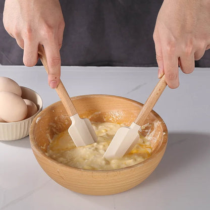 Silicone Cake Scraper Set with Wooden Handle - Baking Spatula Kit