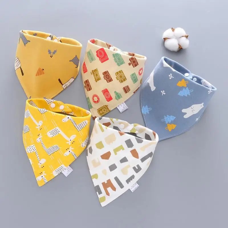 Cotton Triangle Bandana Bibs Set - Waterproof Baby Saliva Towels 5pc