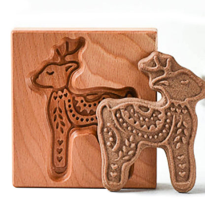 Wooden Cookie Cutter Baking Mold Press Stamps Gingerbread DIY Tool