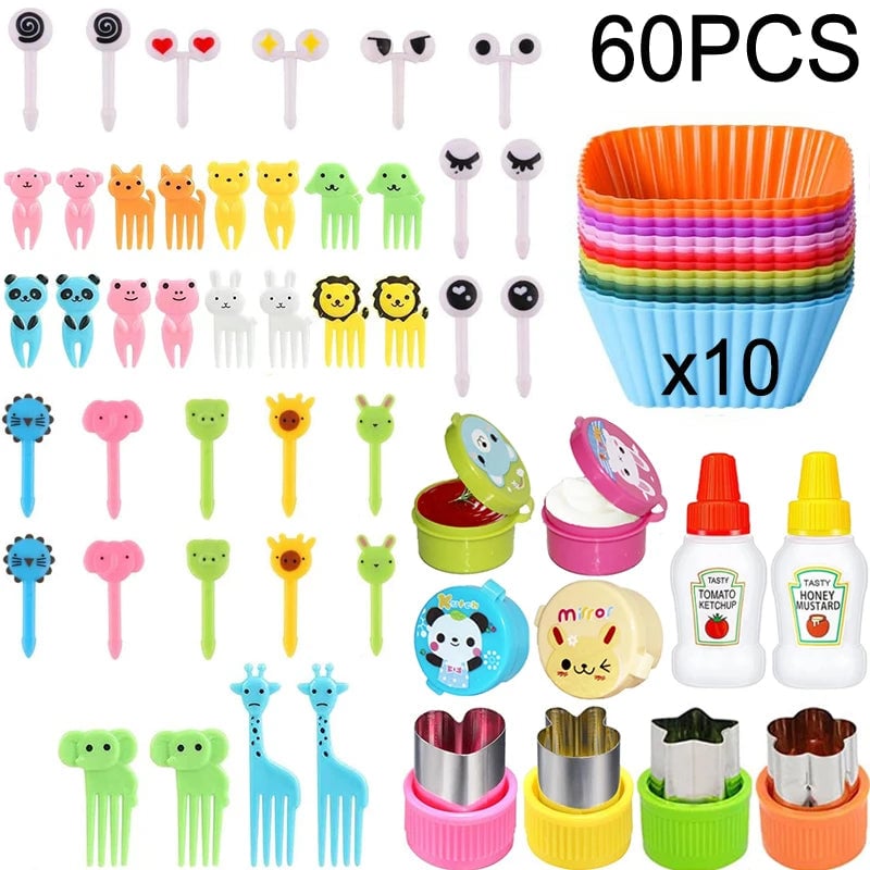 Mini Animal Fruit Forks Kids Set Silicone Vegetable Cutter Dividers