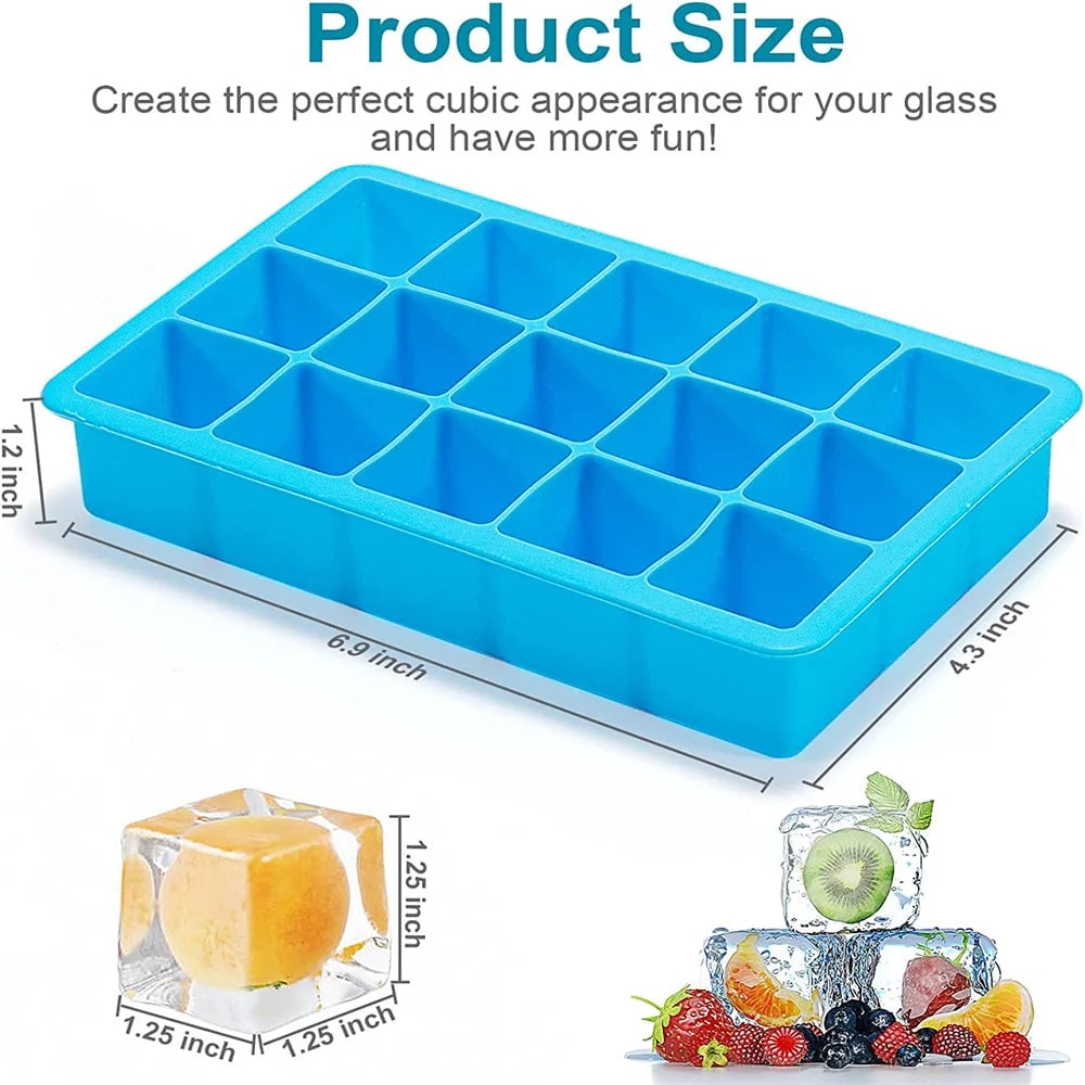 15 Grid Silicone Ice Cube Mold - Big Square Ice Cube Tray Maker