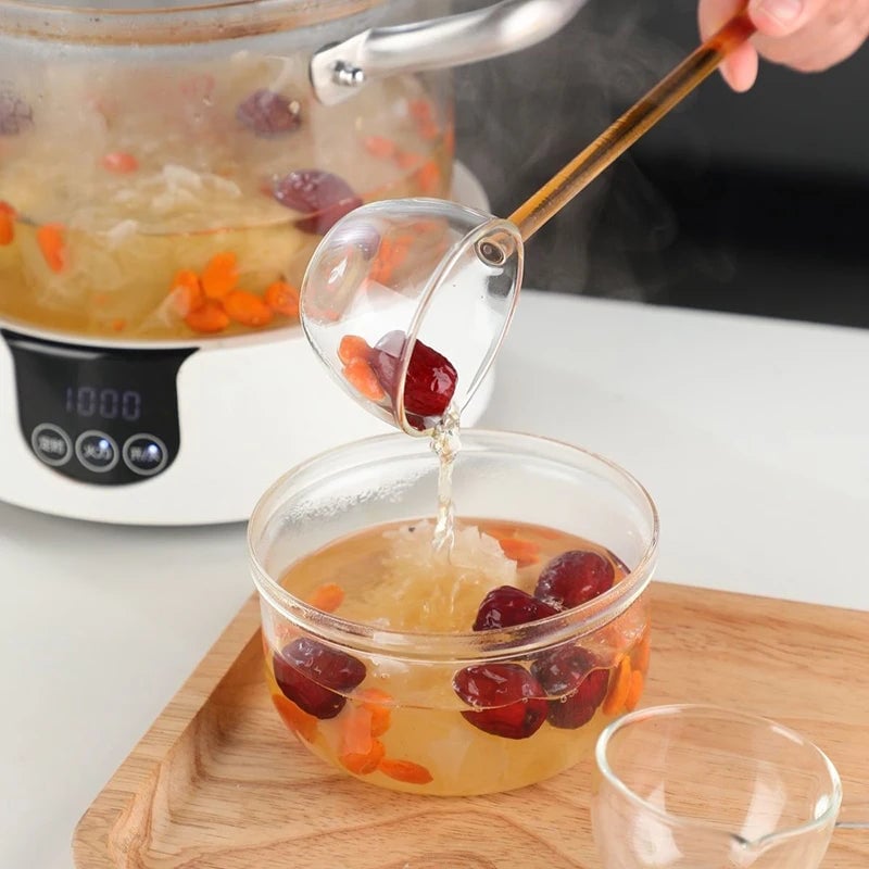 Borosilicate Glass Spoon Long Handle Heat Resistant Spout Dessert