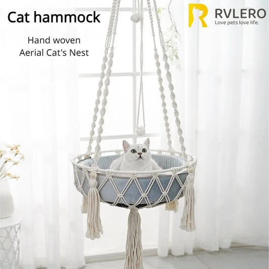 Hand Woven Cotton Rope Cat Hammock - Winter Pet Hanging Basket