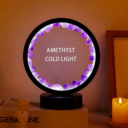 LED Crystal Amethyst Healing Stone Lamp - Natural Round Gemstone