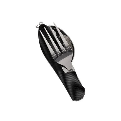 4-in-1 Stainless Steel Folding Camping Cutlery Set - Portable Kit