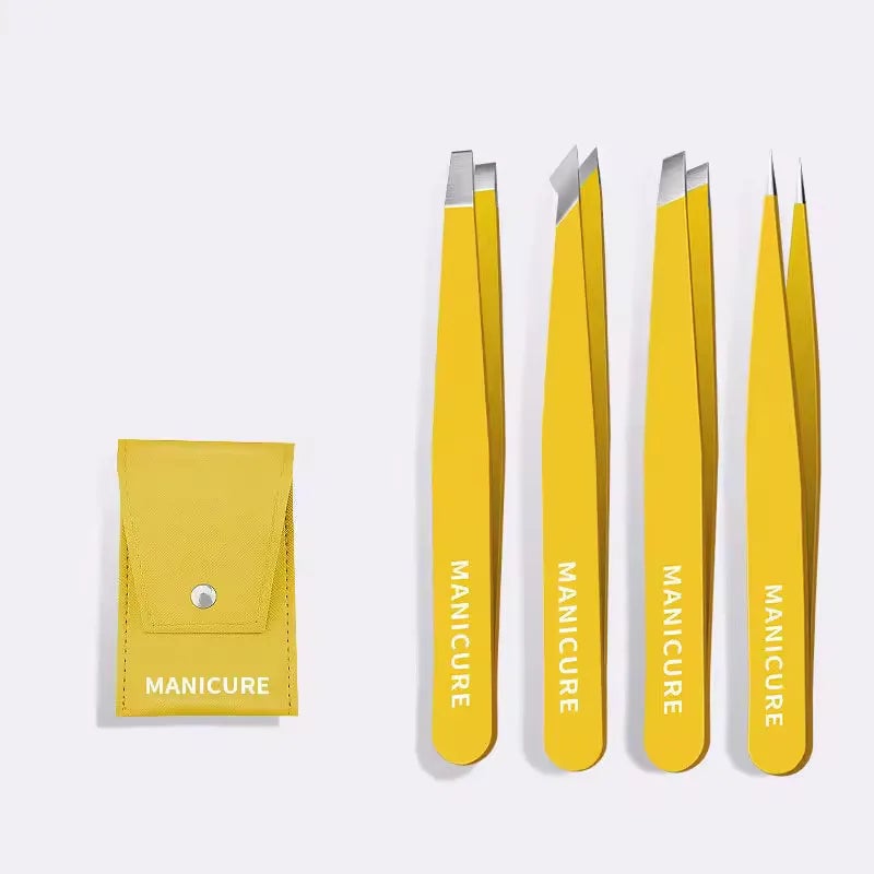 Slanted Stainless Steel Eyebrow Tweezers - Precision Fine Hair