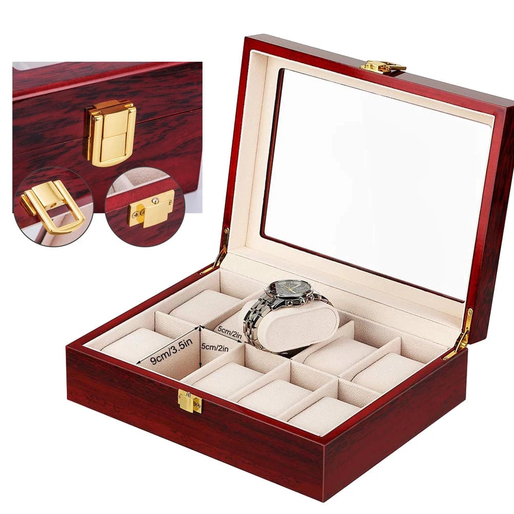 Luxury Wood Watch Storage Box 1-12 Grid Organizer Display Case