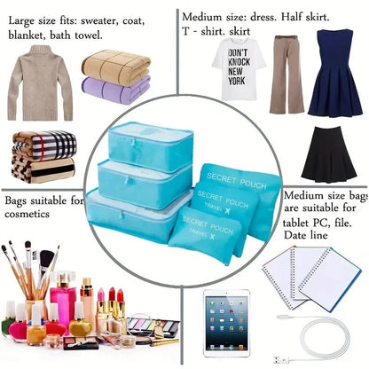 6PCS Waterproof Travel Storage Bags Large Luggage Clothes Organizer