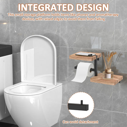 Wall Mounted Wooden Toilet Paper Holder with Storage Shelf