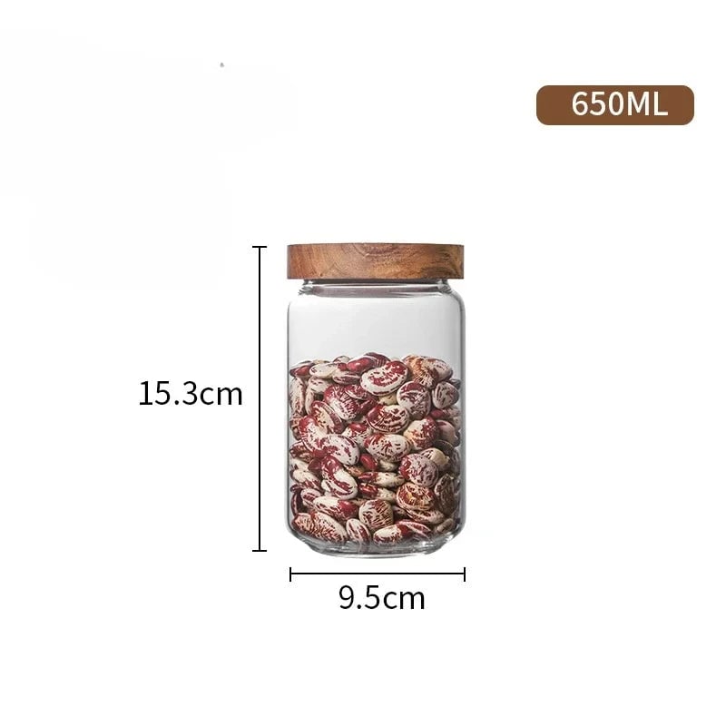 Glass Airtight Canister Wood Lid Kitchen Storage Jar Food Container