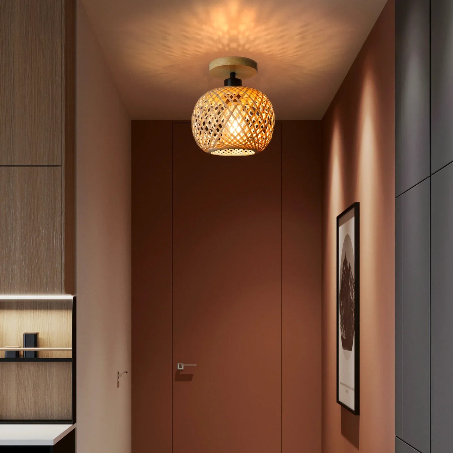 E27 Retro LED Bamboo Woven Ceiling Light - Corridor Aisle Decor