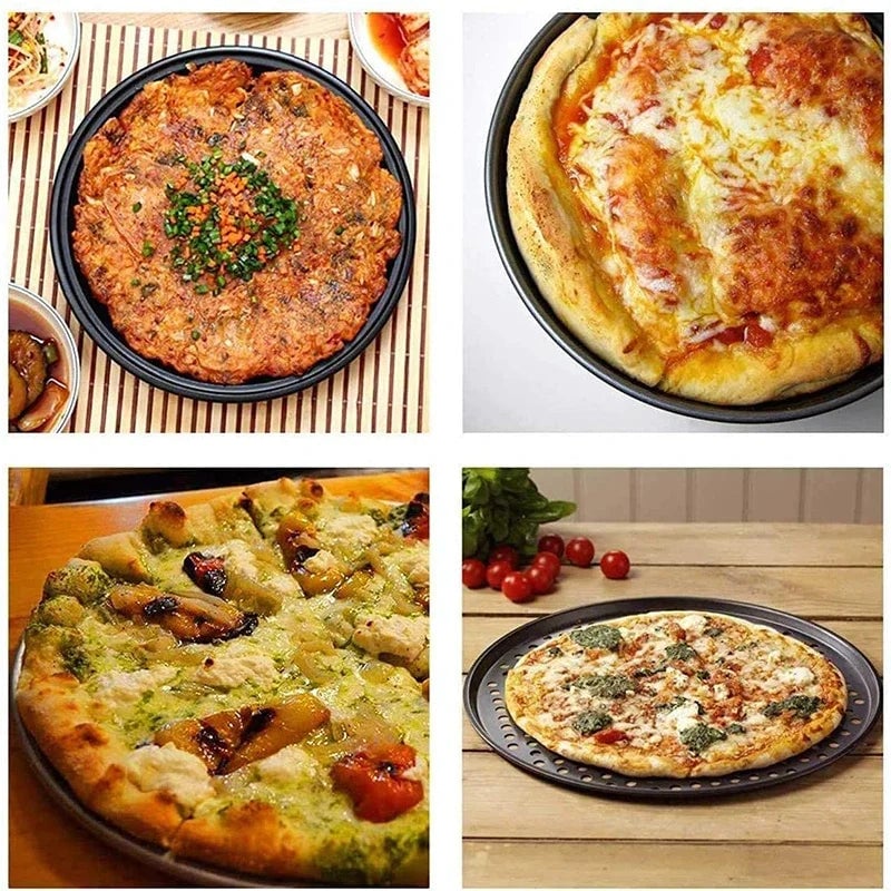 Nonstick Carbon Steel Pizza Crisper Tray - Round Perforated Baking Pan