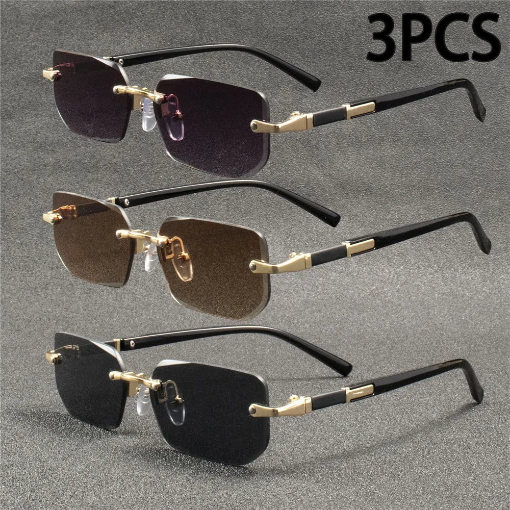 Rimless Rectangle Sunglasses - Unisex Small Square UV Protection