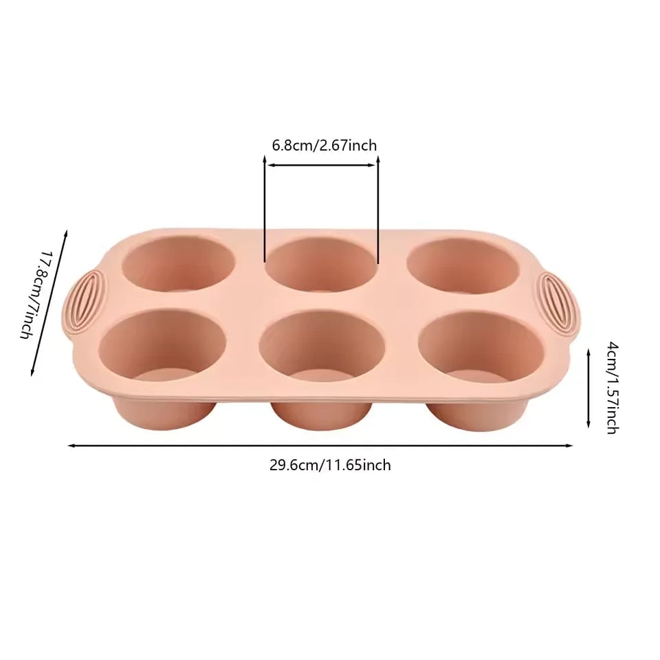 6 Cup Silicone Muffin Pan Non-Stick Baking Tray Cupcake Mold