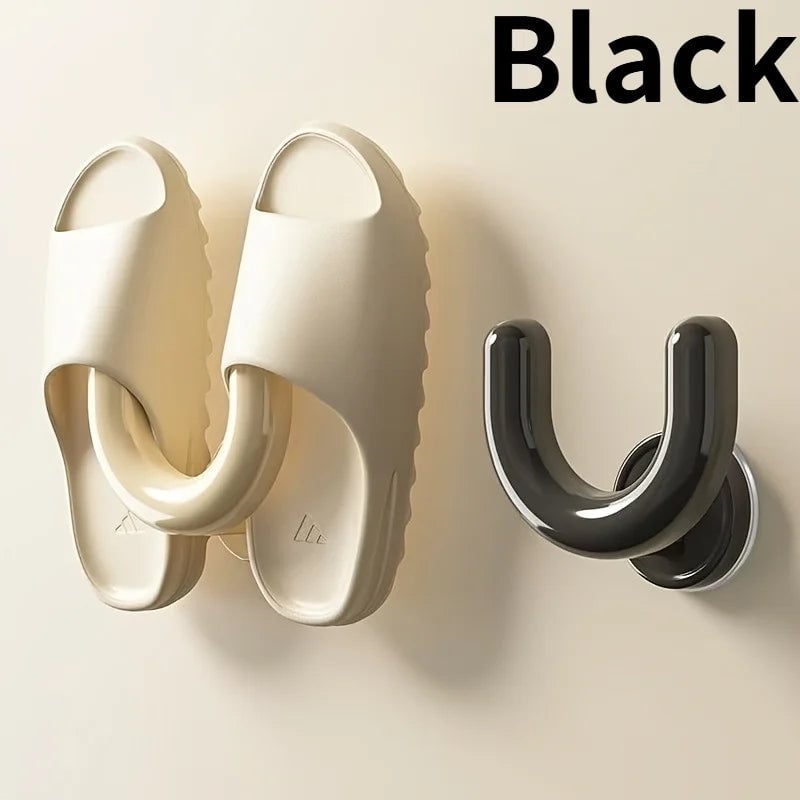 Black Wall Mounted Suction Cup Shoe Rack Slipper Organizer