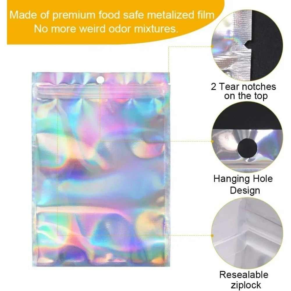 Holographic Laser Sealing Bags - Resealable Food Candy Jewelry