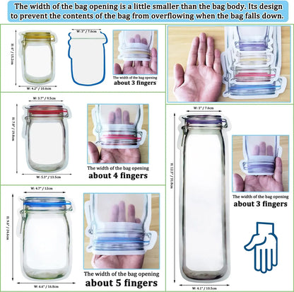 Leakproof Reusable Mason Jar Zipper Bags Multi-Size Food Storage