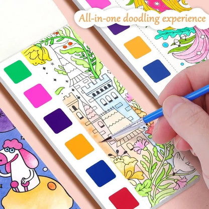 12-Sheet Portable Watercolor Book with Brush - Kids Art Set