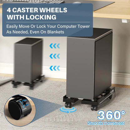 Adjustable CPU Stand Mobile Computer Tower Cart Rolling Wheels