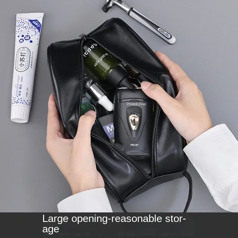 Large Capacity Leather Travel Wash Bag Multi-Pocket Toiletry Organizer